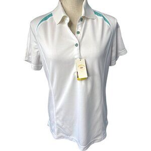 NWT Monterey Club Ladies White & Aqua Polo Shirt L